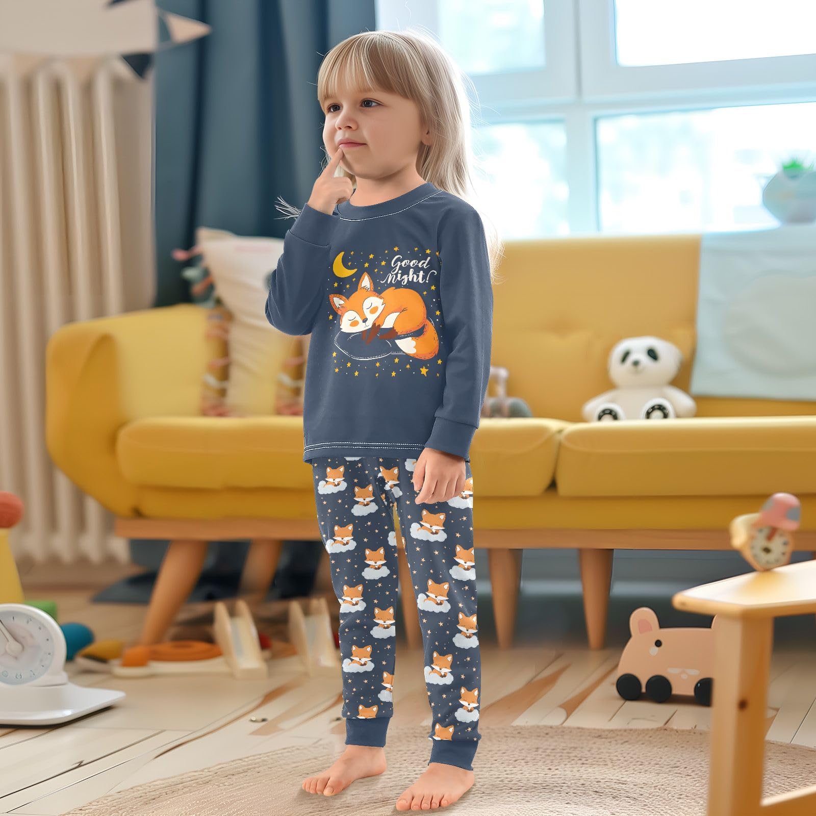 Mnsruu Lindo conjunto de pijama de zorro de algodón suave de manga larga de 2 piezas