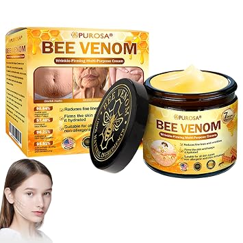 كريم PUROSA Bee Venom لشد التجاعيد متعدد الأغراض، كريم احترافي لعلاج بشرة سم النحل، كريم استعادة بشرة سم النحل - 50 جرام، مكونات طبيعية مناسبة لجميع أنواع البشرة، زجاجة واحدة