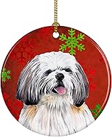 Vista 88 de Caroline's Treasures Dachshund copos de nieve rojos y verdes, adorno de cerámica de Navidad para colgar en el árbol de Navidad, decoración