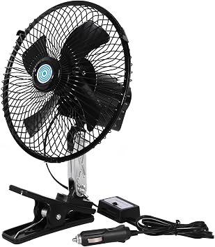 CYDZSW 12v Car Fan that Blow Cold Air,360 Adjustment Small 12 Volt DC Clamp Fans,90 Oscillating Clip Fan for RV,Vehicles and Forklift 8inch