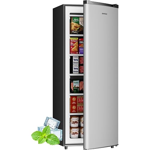 6.5 Cu.ft Upright Freezer, Stand up Freezer with Adjustable Thermostat, Removable Shelves, Reversible Single Door, for Bedroom/Home/Dorms/Apartment, Sliver