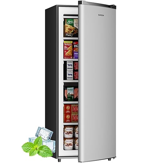 6.5 Cu.ft Upright Freezer, Stand up Freezer with Adjustable Thermostat, Removable Shelves, Reversible Single Door, for Bedroom/Home/Dorms/Apartment, Sliver
