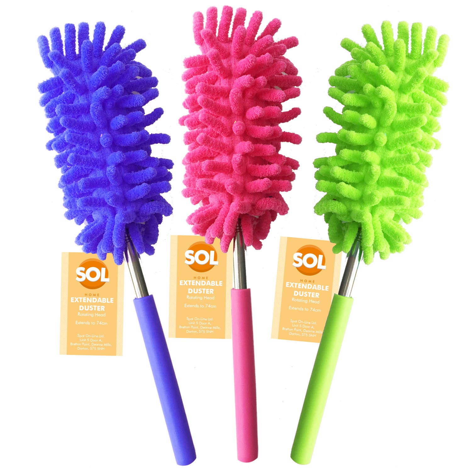3pk Microfibre Extendable Feather Duster Brush | Feather Dusters for Cleaning Extendable Duster up to 76cm with 360 Rotating Microfiber Telescopic Duster Cobweb Brush Extendable | Long Handled Duster