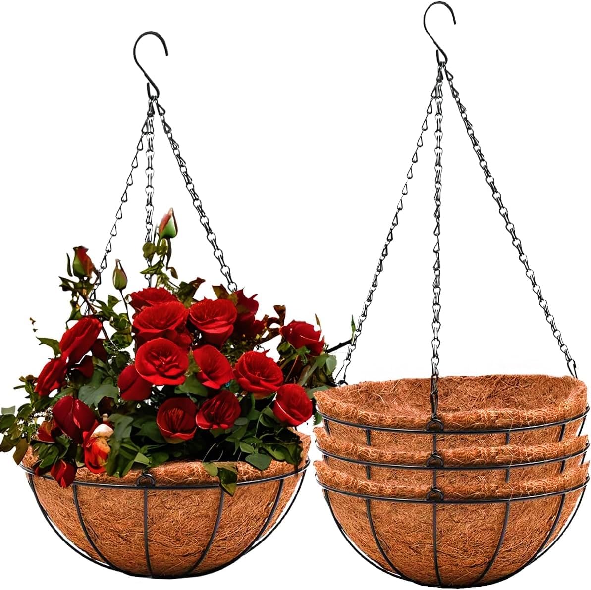 LATERN 4Pcs 20CM Metal Hanging Basket with Coco Liner