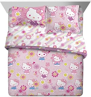 Hello Kitty Kids Bedding Super Soft & Cozy Reverisble Microfiber Comforter and Sheet Set with Sham, 7 Piece Full Size, (Officially Licensed Product) by Franco