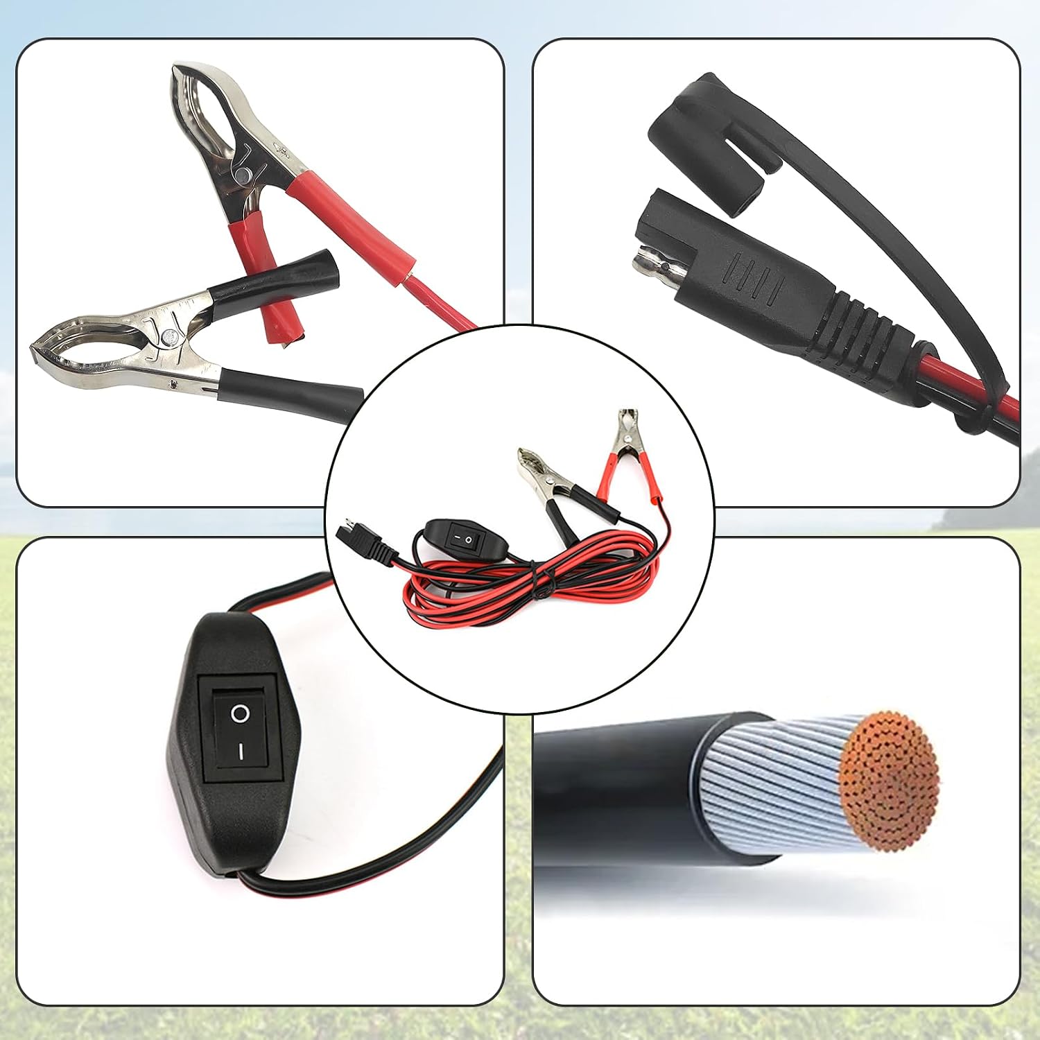 SAE to Alligator Clips Wire Harness with OnOff Switch 12V24V Quick Disconnect Extension Cord for Pump Motorcycle Car Battery Solar Panels, Use On Lawn and Garden Sprayers, 8.2Ft2.5M