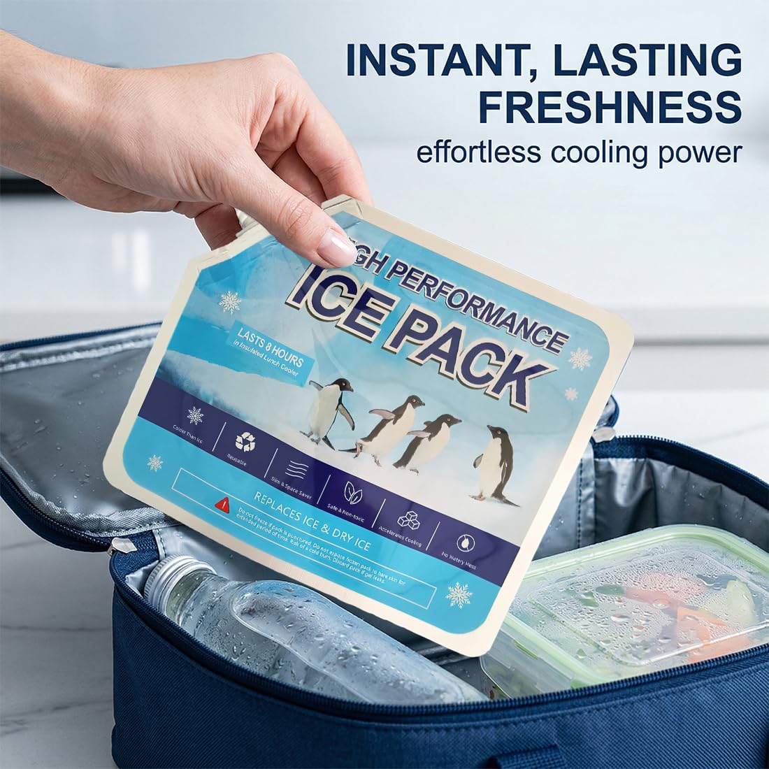 Ghiaccio Gel Riutilizzabile (4 Pezzi) | Ghiaccioli Sottili Lunga Durata per Borsa Frigo, Termica | Impacchi Freddi ad Alte Prestazioni per Alimenti, Medicinali, Biberon