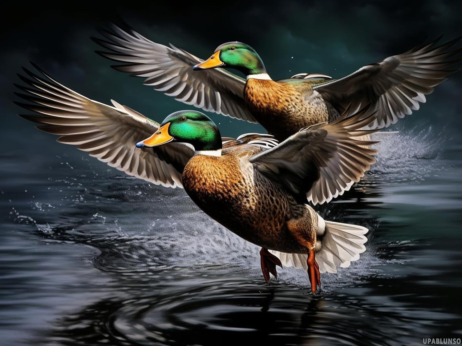 Mallard Wild Ducks Over Water 5D Diamond Art Painting Kits Full Drill Round Diamond Art DIY Gems Paint by Diamond Number Kits for Beginners Crystal Cross Stitch for Wall Decoration 12x16 inch