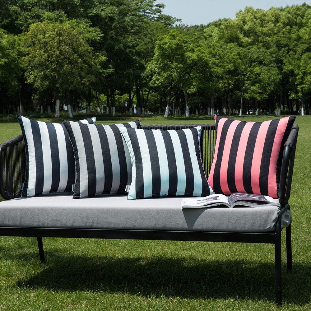 MIULEE Pack of 2 Outdoor Pillow Covers Decorative Waterproof Throw Pillow Cases Mordern Striped Cushion Cases for Patio Spring Summer Couch Bench Garden 12x20 Inch Pink