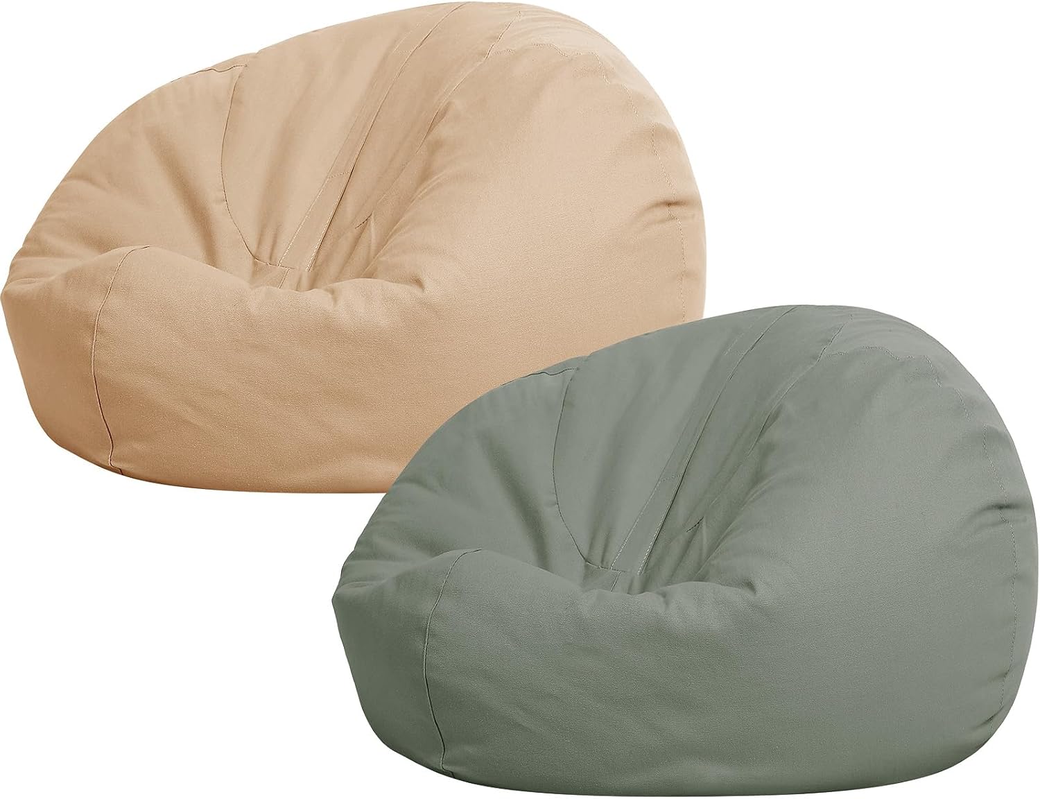 Sliner 2 Pcs Large Stuffed Storage Bean Bag Chair Cover for Kids Adults (no Filler) Stuffable Zipper Beanbag Cover for Organizing Plush Toys or Memory Foam(Khaki and Army Green)