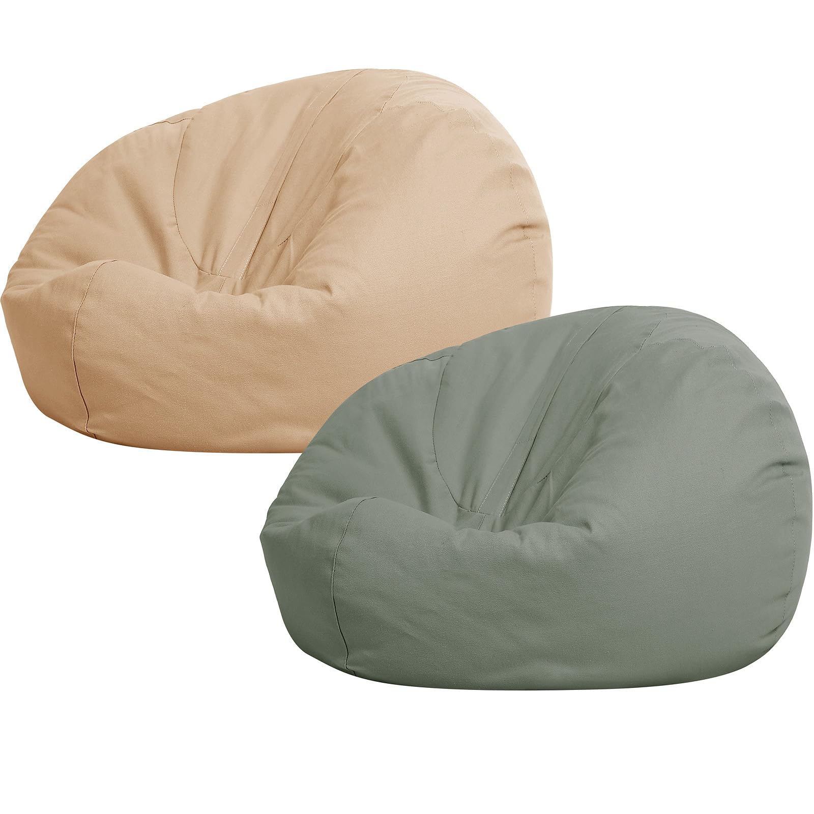 Sliner 2 Pcs Large Stuffed Storage Bean Bag Chair Cover for Kids Adults (no Filler) Stuffable Zipper Beanbag Cover for Organizing Plush Toys or Memory Foam(Khaki and Army Green)