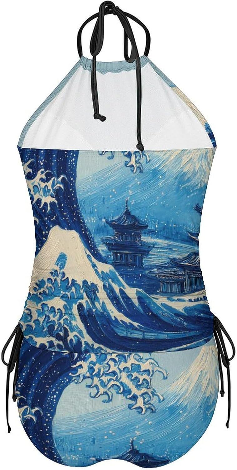 Kanagawa Wave Mount Fuji Japanese Women Tankini 2 Piece Swim Bathing Suits | tummy control,high neck top with bottom,swimwear,swimsuits
