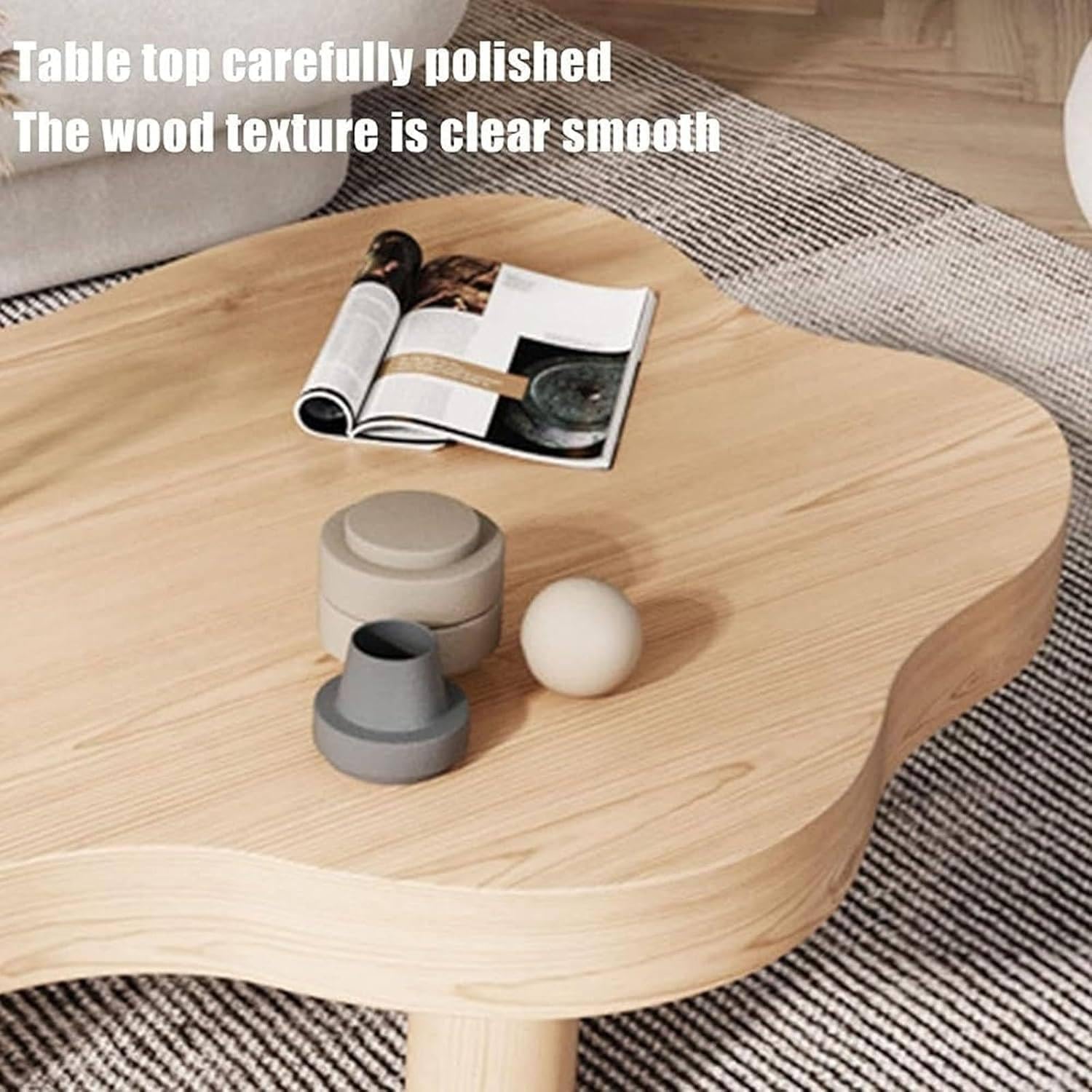 Modern Coffee Table Living Room, Coffee Table Solid Wood Coffee Table Cloud Irregular Indoor Tea Table with 3 Legs Small Center Table Irregular Indoor Coffee Table,White-60x35x40cm
