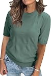 Arach&Cloz 2026 Chandails de printemps d'été femmes Puff Short Sleeve Tops Col d'équipage Pull en tricot léger Chemise robe Blouse