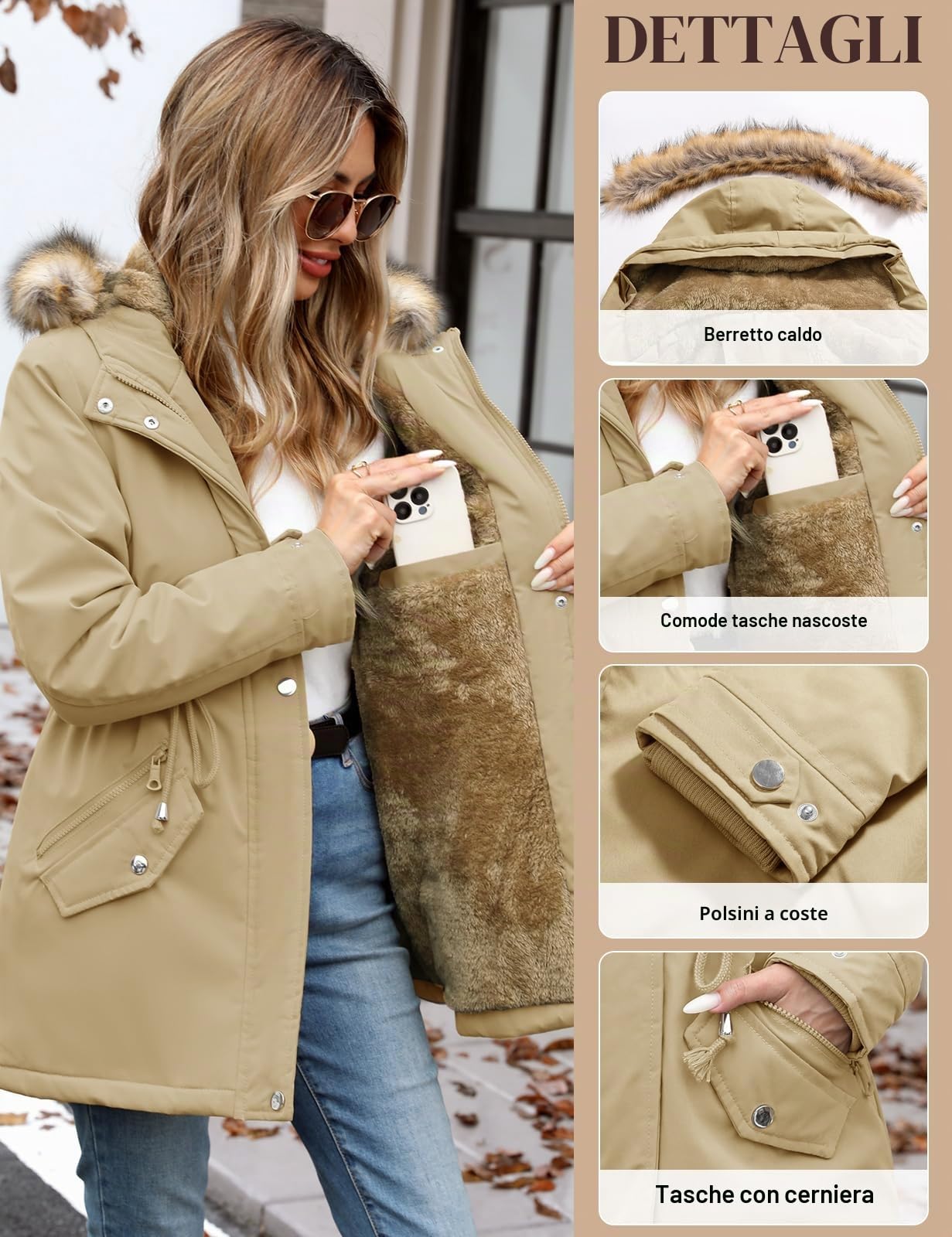 Parka Donna Scaldino Cappotto Invernale con Cappuccio Antivento e Caldo Giacche Lunga Cappotti Elegante Con Pelliccia Outdoor Cappotti