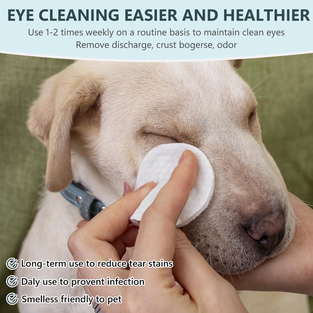 AOMIG Dog Eye Wipes for Discharge and Crust, Tear Stain Remover for Dogs, Gently Pet Wipes for Cats Eye Cleaner, Pet Wipers for Remove Eyes Debris Mucus Gunk, Puppy Ear Face Cleansing Pads 200ct