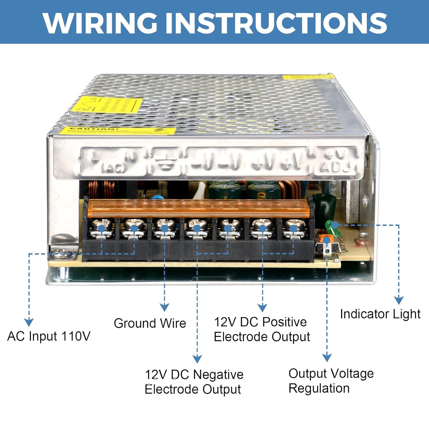 12V 12.5A Power Supply 150W AC/DC Adapter Switching Power Transformer AC 110V-220V to DC 12 Volt 12.5 Amp Converter Low Voltage Output for LED Strip Light Security System CCTV Camera - Image 3