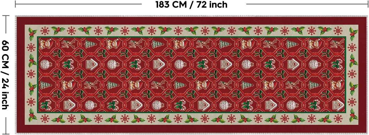 Artoid Mode Red Xmas Ball Bear Christmas Runner Rug, Winter Home Decor Low-Profile Non-Slip Washable Carpet Runner for Hallways Kitchen Laundry Bedroom Bathroom 2x6 Feet
