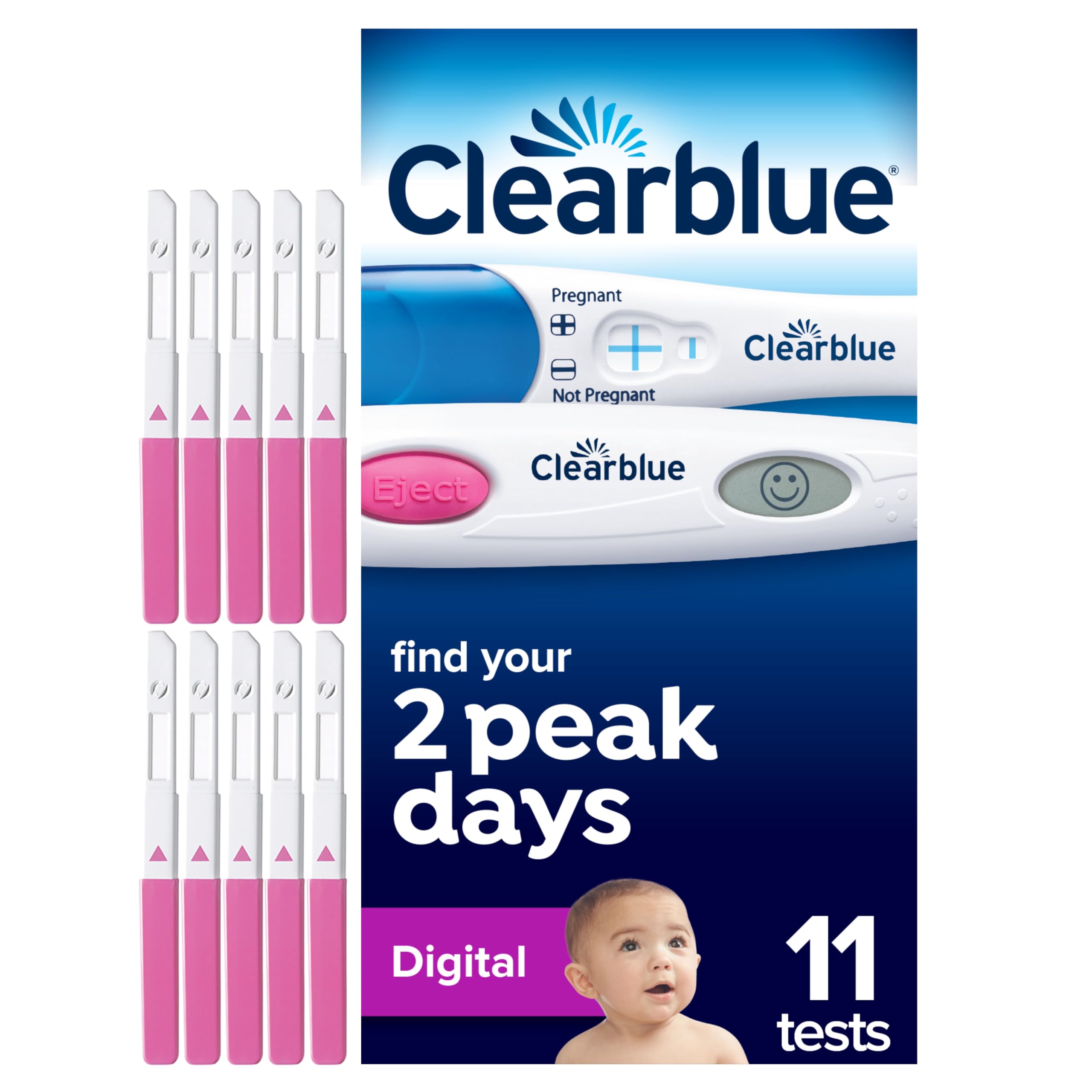 ClearblueDigital Ovulation and Pregnancy Test – Find Your 2 Peak Days, 10 Digital Ovulation Tests and 1 Rapid Detection Pregnancy Test, Try The Free Clearblue Period & Cycle Tracker App