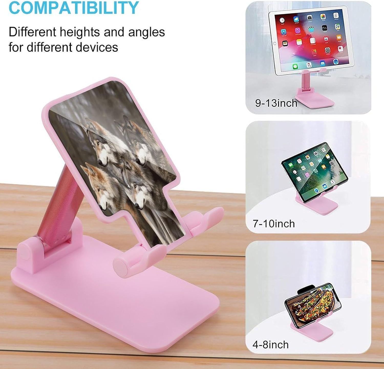 Different Colored Wolves Cell Phone Stand Adjustable Desktop Phone Holder Folding Cell Phone Stand Cellphone Stands Compatible with 4-13 Inch Smartphones for Home Office&Gifts image 3