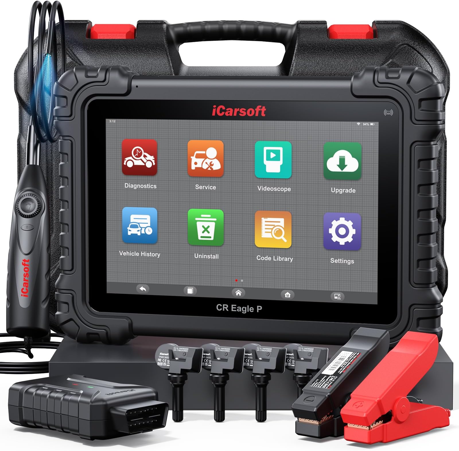 CR Eagle P Wireless Diagnostic Tool, 4-in-1 Bidirectional Full System Scanner + TPMS Program + Battery Tester, 49 Resets+46 Extra Services, ECU Coding, With 4 Sensors/Videoscope, Wi-Fi Update