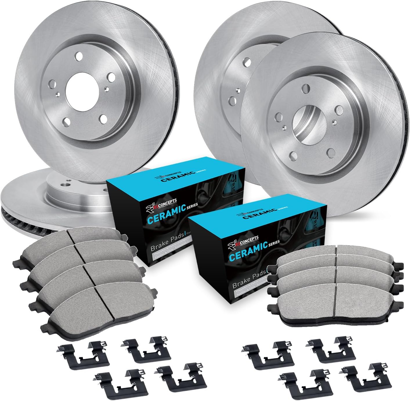 R1 Concepts Front and Rear Brake Kit For 2017-2019 Jaguar XE, 2017-2020 Jaguar XF| Blank Brake Rotors| Ceramic Brake Pads and Rotors Kit| Hardware included