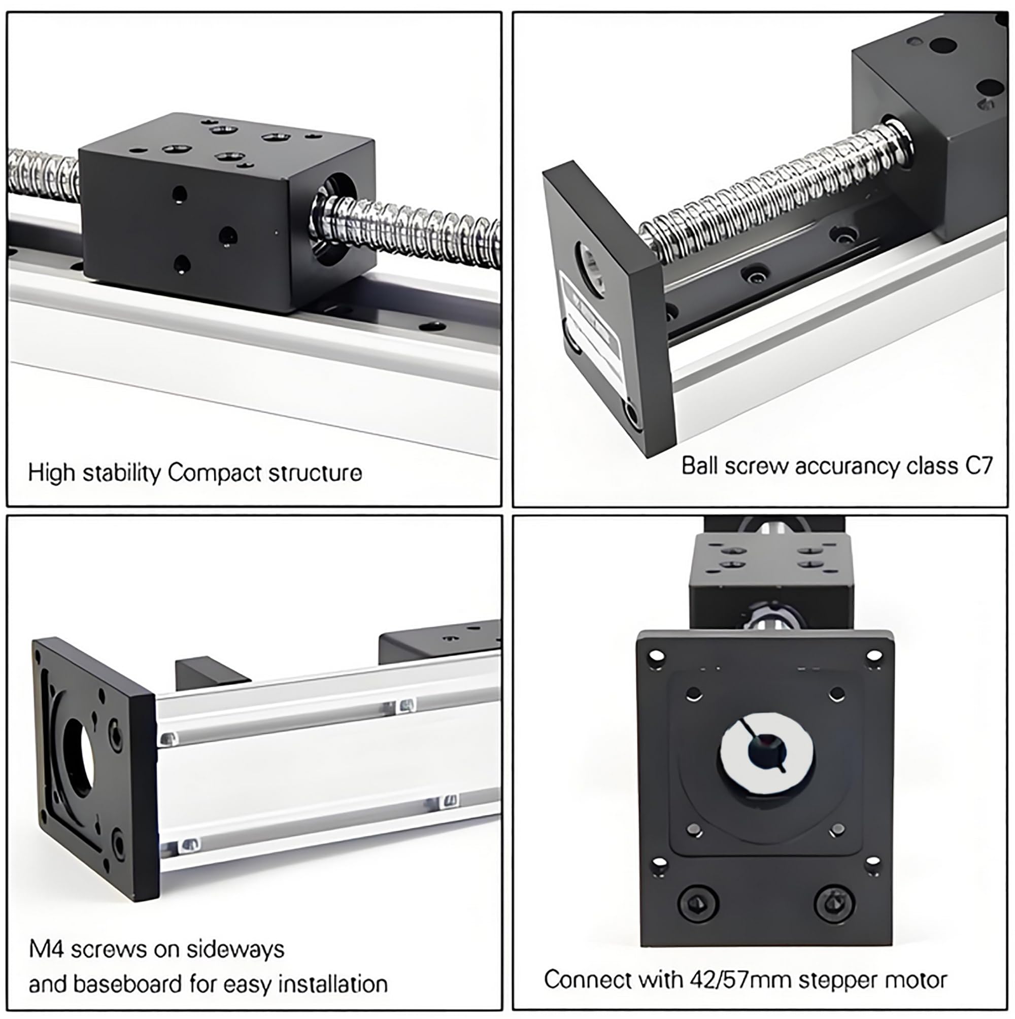 RATTMMOTOR Accionamiento lineal, 100 mm de recorrido, longitud lineal, guía de carril CNC, guía lineal de mesa, guía lineal SFU1605, husillo de bolas con motor paso a paso NEMA23