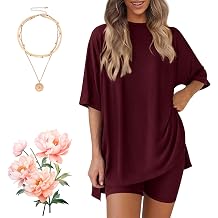 Cozymama Two Piece Set, Womens Summer Two-Piece Set, Solid-Color Simple Summer Casual Oversized Shirts Shorts