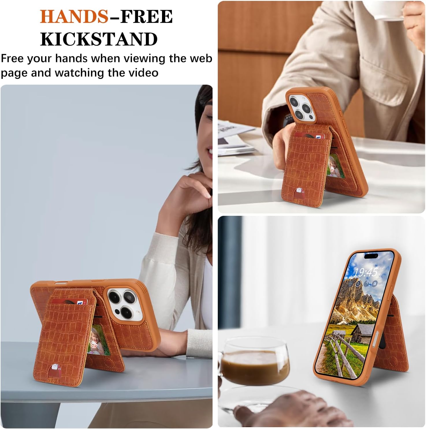Ｈａｖａｙａ iPhone 16 Pro Max case Slim Shockproof Detachable 2-in-1 Compatible MagSafe Wallet Alligator Leather - Vintage Cognac Brown