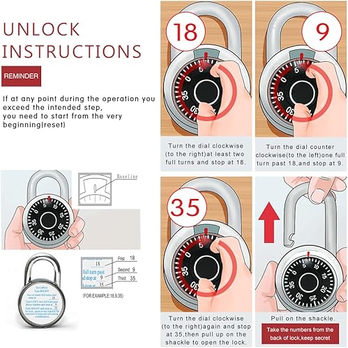 Miniatura 3 de Candados de combinación con cuerpo de metal, uso en interiores para taquillas de gimnasio y casillero escolar, Morado, paquete de 8