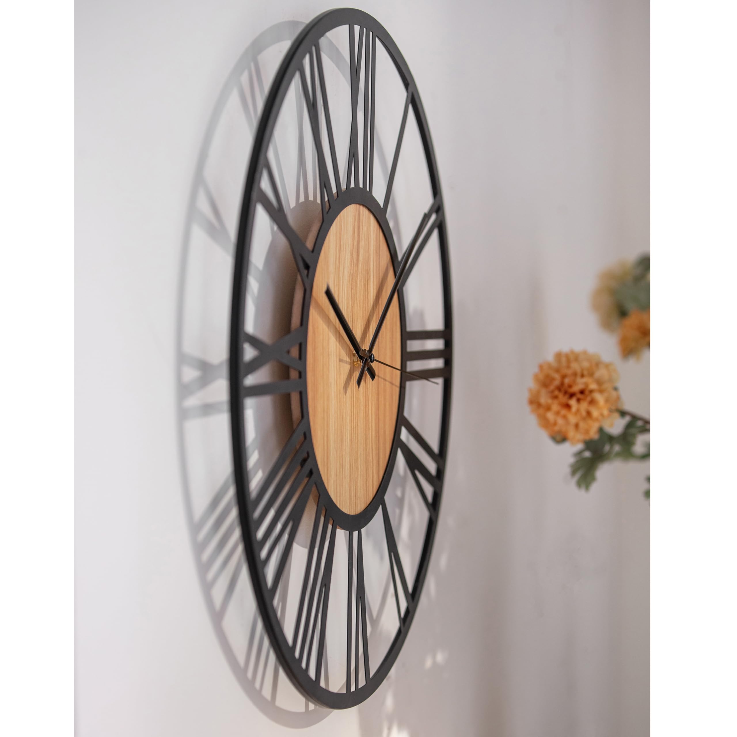 K&L Wall Art Reloj de pared grande de 50 cm, XL, de madera, industrial, de metal, estilo vintage, silencioso, movimiento de cuarzo, sin ruido de tictac