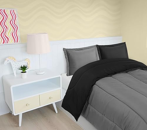 Miniatura 5 de Utopia Bedding - Juego de edredón reversible para todas las estaciones en negro y gris con 2 fundas de almohada, juego de ropa de cama de microfibra