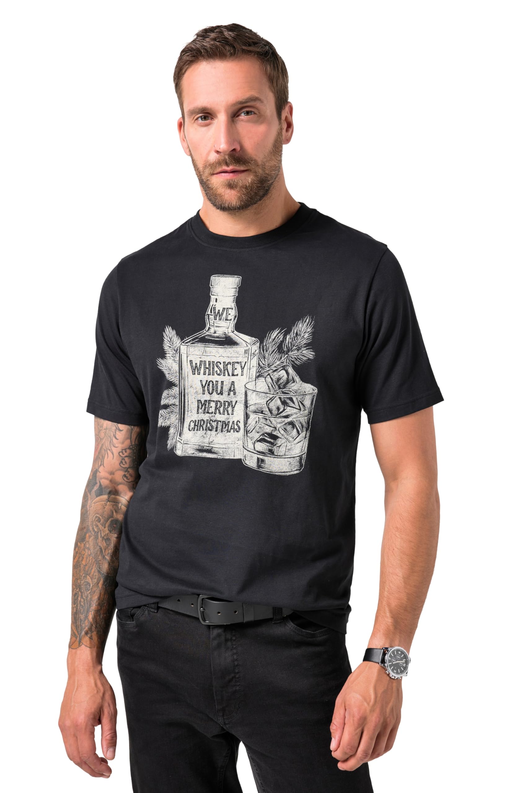 JP 1880 Herren große Größen Übergrößen Menswear L-8XL T-Shirt, Halbarm, Weihnachten, X-Mas Brustprint 843067