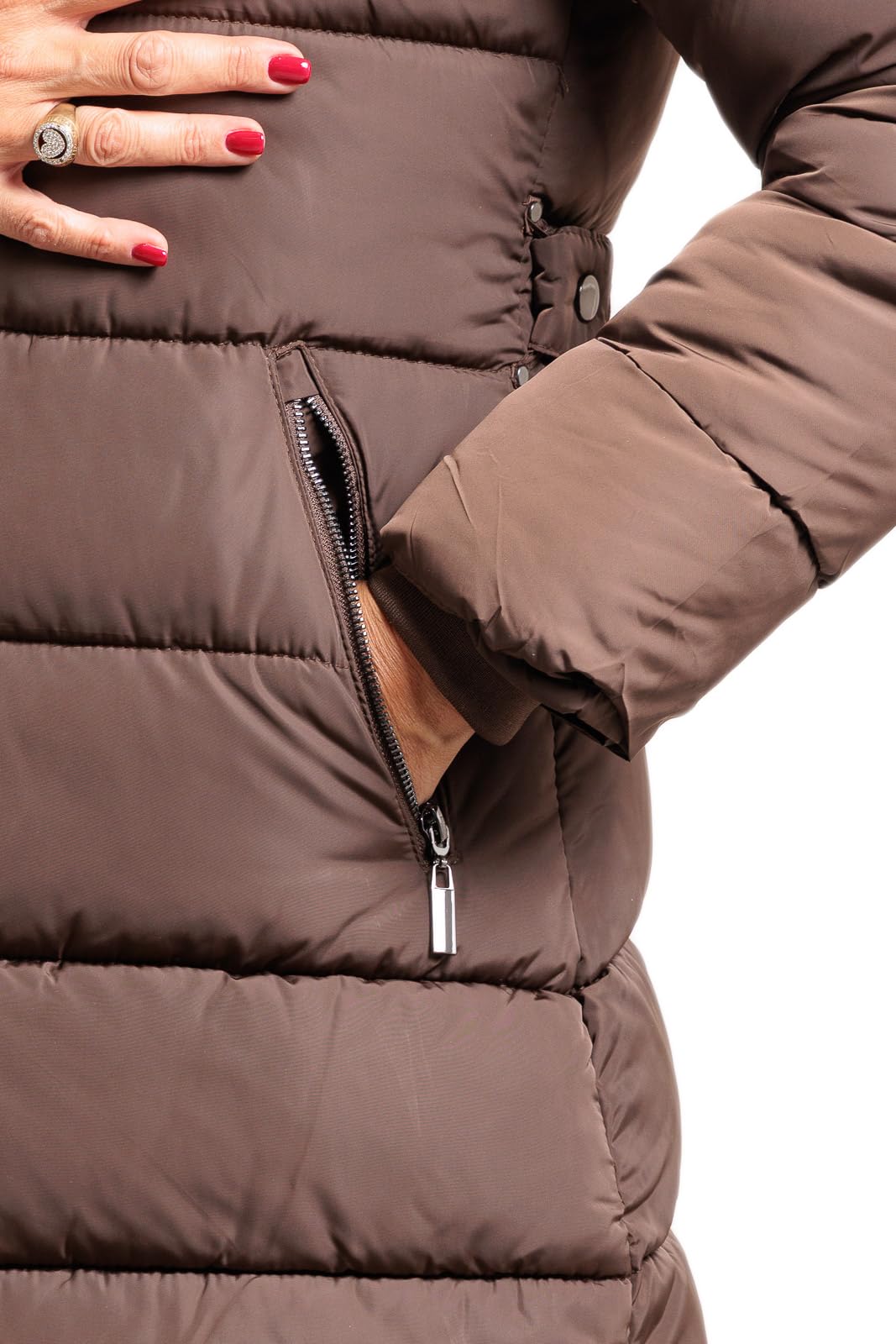 Piumino Donna Giubbotto Lungo Cappuccio Pelliccia Giubbino Invernale Casual Elegante VEQUE