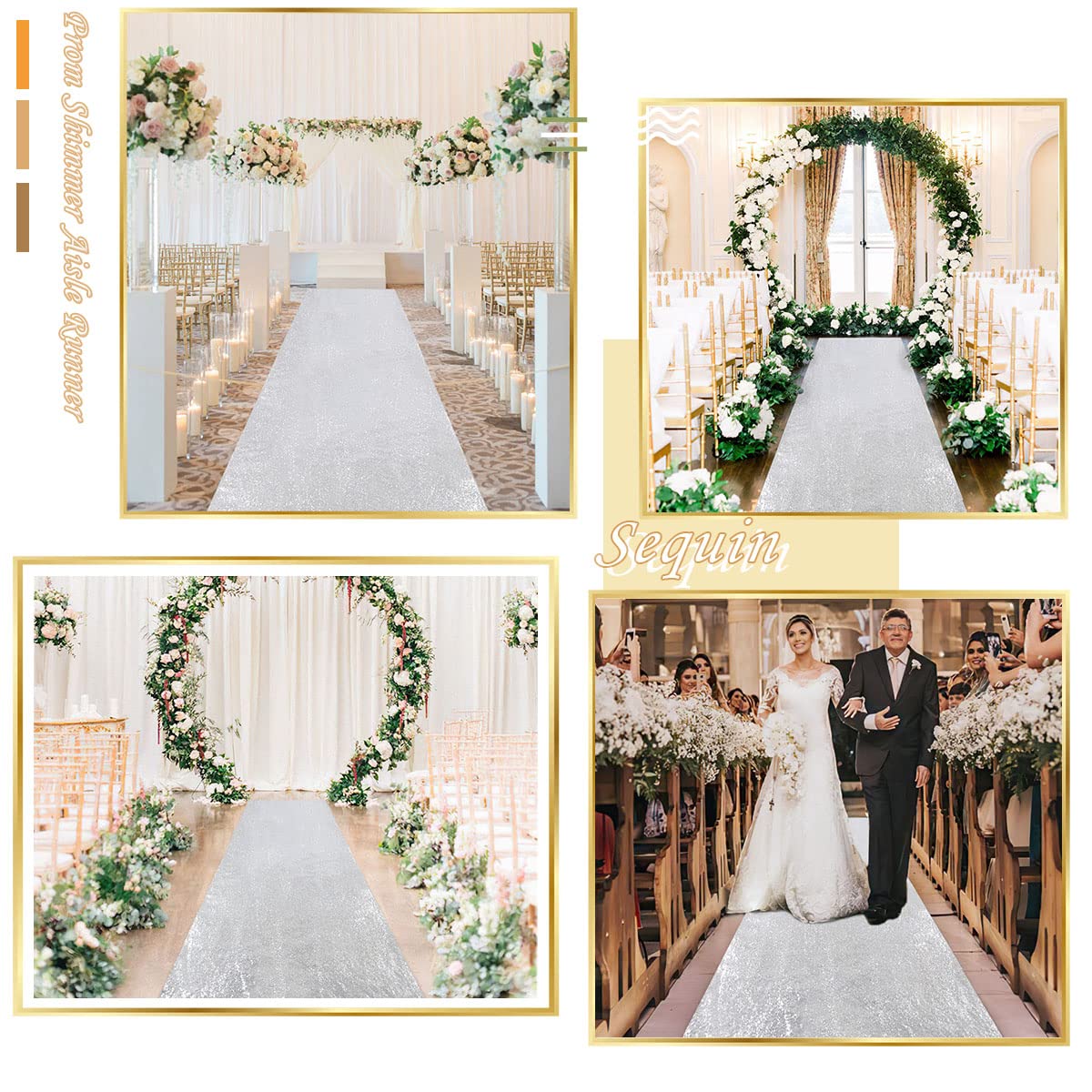 B-COOL Silberner Gangläufer, Pailletten-Teppich für Weihnachten, Hochzeit, Zeremonie, Hochzeit, Teppich, Innenbereich, Party-Dekoration