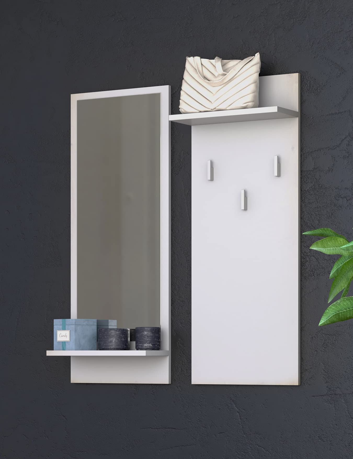 Ensemble Meuble Couloir ADGO Riva 3 En 1 - Dressing Blanc Avec Patères, Étagère Et Miroir