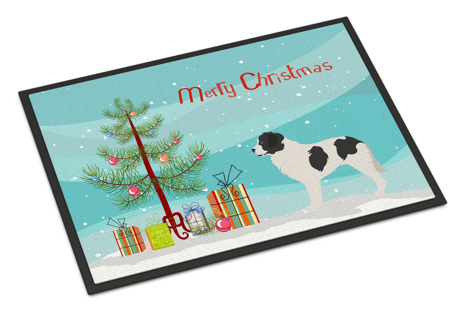 Caroline's Treasures BB8493JMAT Landseer Christmas Doormat 24x36 Front Door Mat Indoor Outdoor Rugs for Entryway, Non Slip Washable Low Pile, 24H X 36W