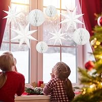 MIAHART Karácsonyi Függő Csillag Dekoráció Szett - 4 db 9 Ágú Papír Csillag és 4 db Méhsejt Gömb - Fehér Függő Dekoráció Esküvőre, Születésn 2
