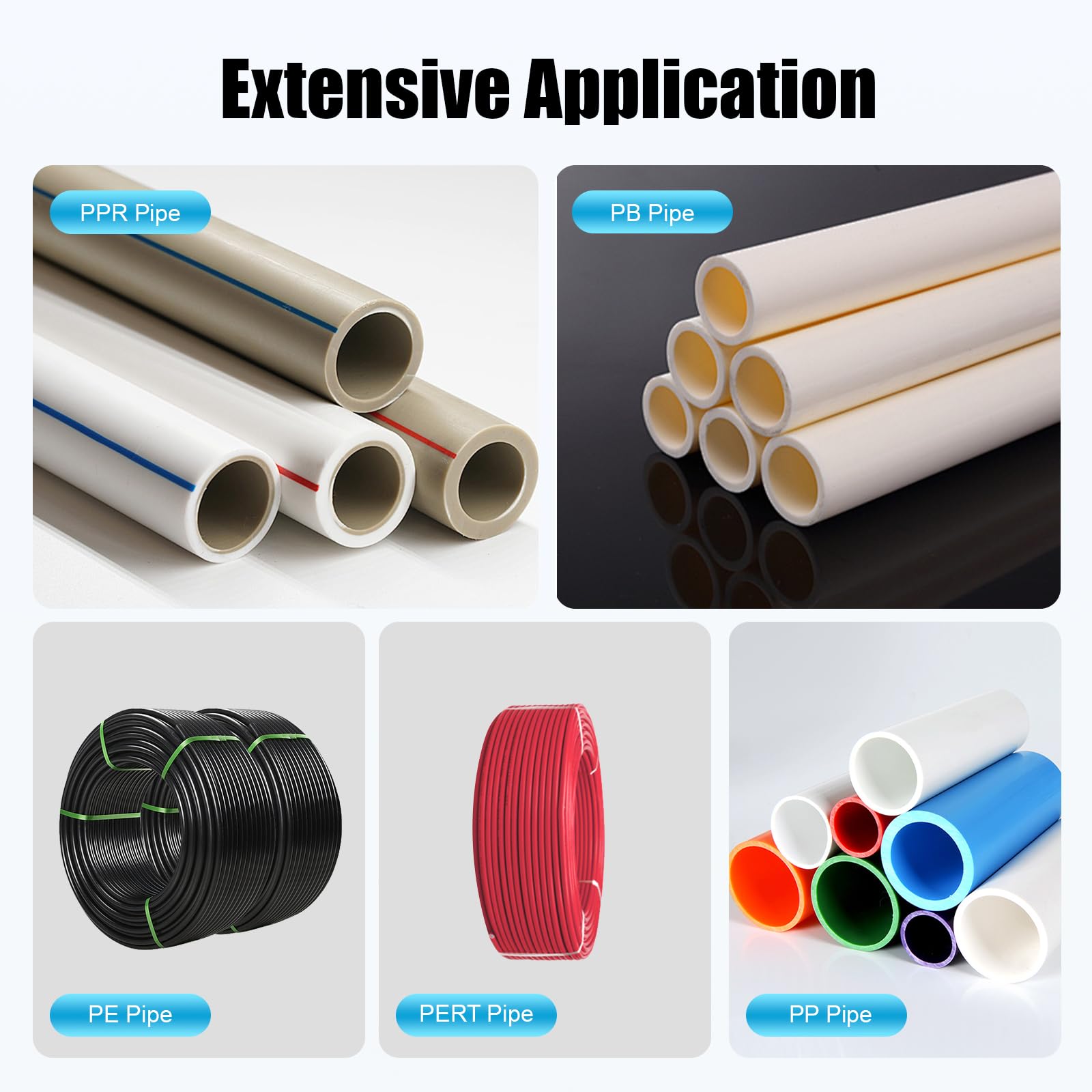 Saldatore per tubi dell'acqua in plastica, saldatore a fusione, 850 W regolabile 0-380 °C, saldatore per tubi in PVC con display digitale e 6 teste (20 mm, 25 mm, 32 mm, 40 mm, 50 mm, 63 mm