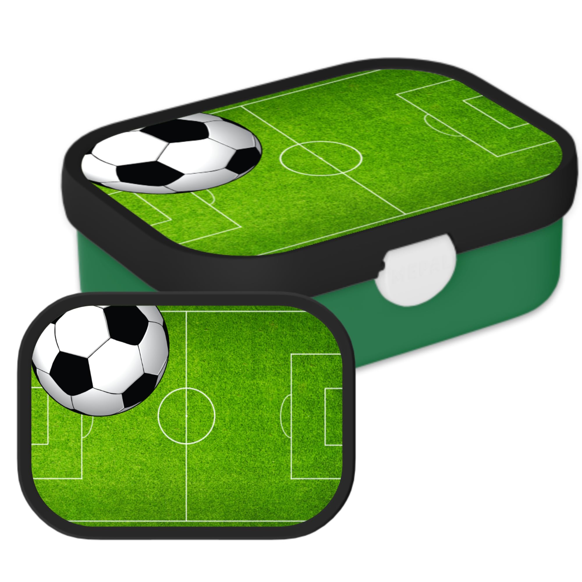 Mepal Campus Lunchbox Fußball – Bento Brotdose für Kinder Schule & Kindergarten – Snackbox mit Bento-Einsatz & Gabel – Clip-Verschluss – BPA-frei & spülmaschinenfest – 750 ml – Fußballfeld