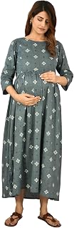 Negen Cotton Maternity Dresses for Women with Feeding Zip - Breastfeeding Maternity Gown Kurti for Pregnant Women - Nursin... Price In India