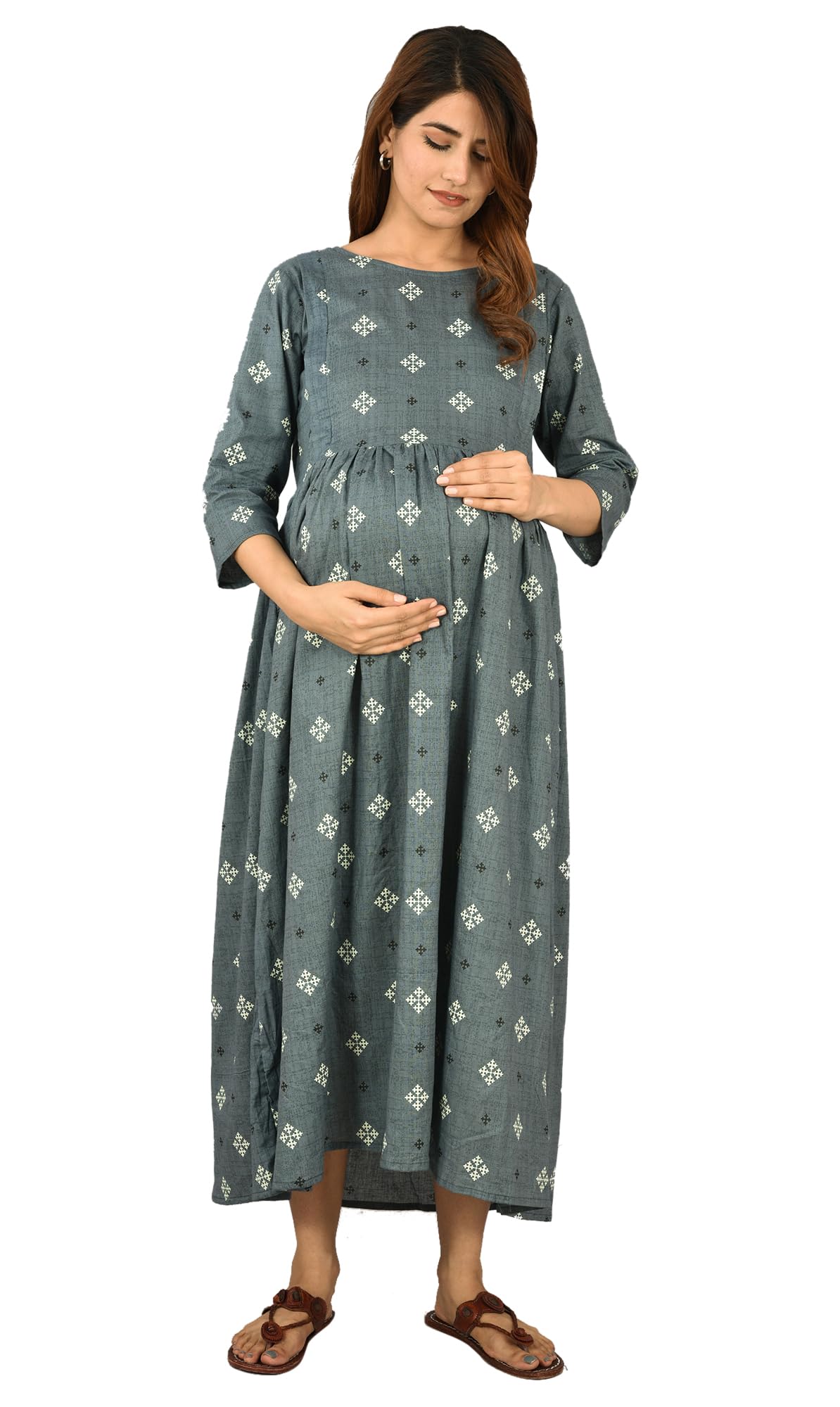 negen Cotton Maternity Dresses for Women with Feeding Zip - Breastfeeding Maternity Gown Kurti for Pregnant Women - Nursing Pre and Post Pregnancy Wear-picture-47