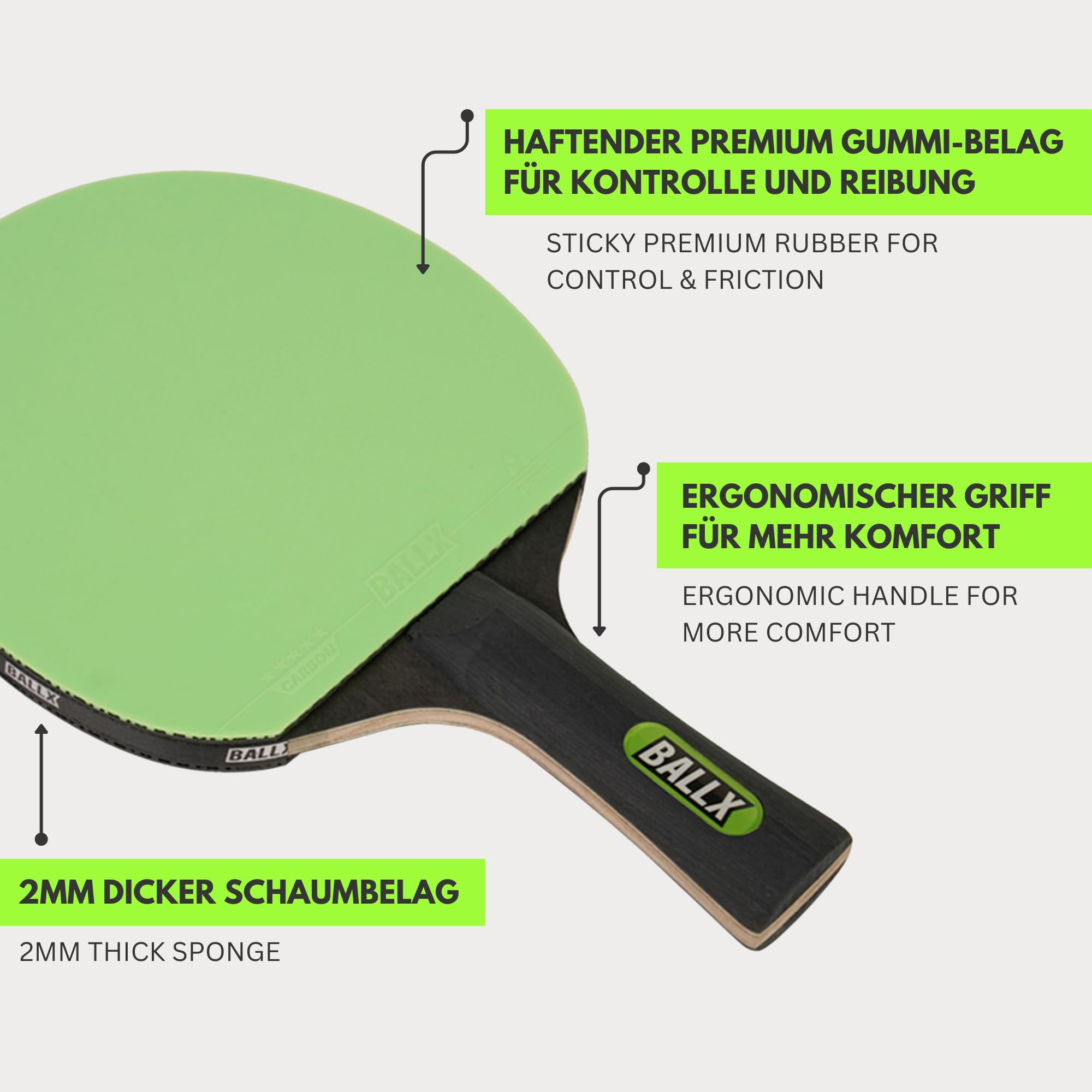 Pro Carbon - Racchetta da Ping Pong Professionale AeroSpin 6000 | 5 Stelle | Cazzuola da Ping