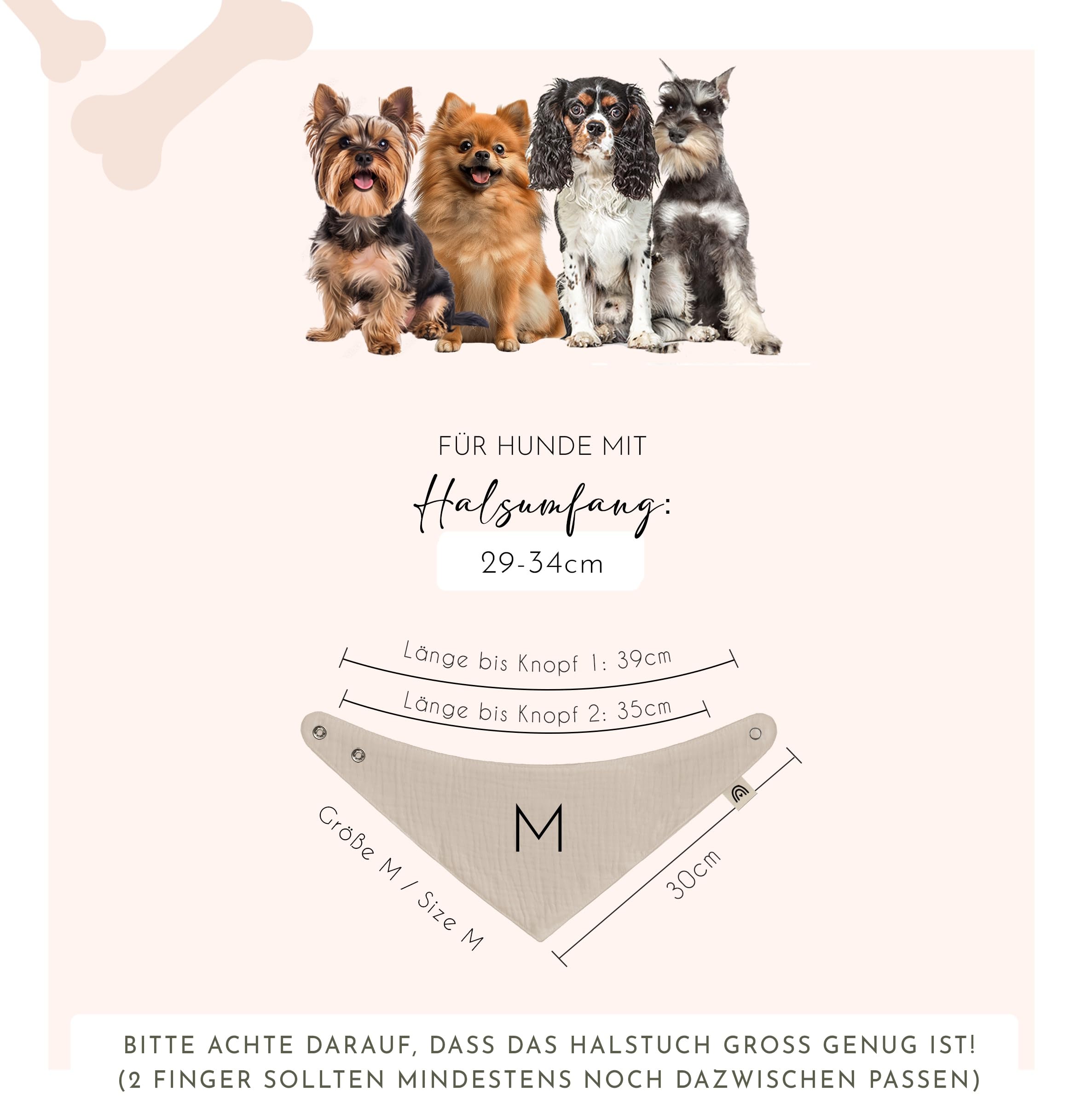 Hunde Halstuch Personalisiert Dreieckstuch aus Musselin Gaze 100% Baumwolle in 4 Grössen erhältlich, mit Namens Personalisierung aus OekoTex zertifiziertem Druckmaterial