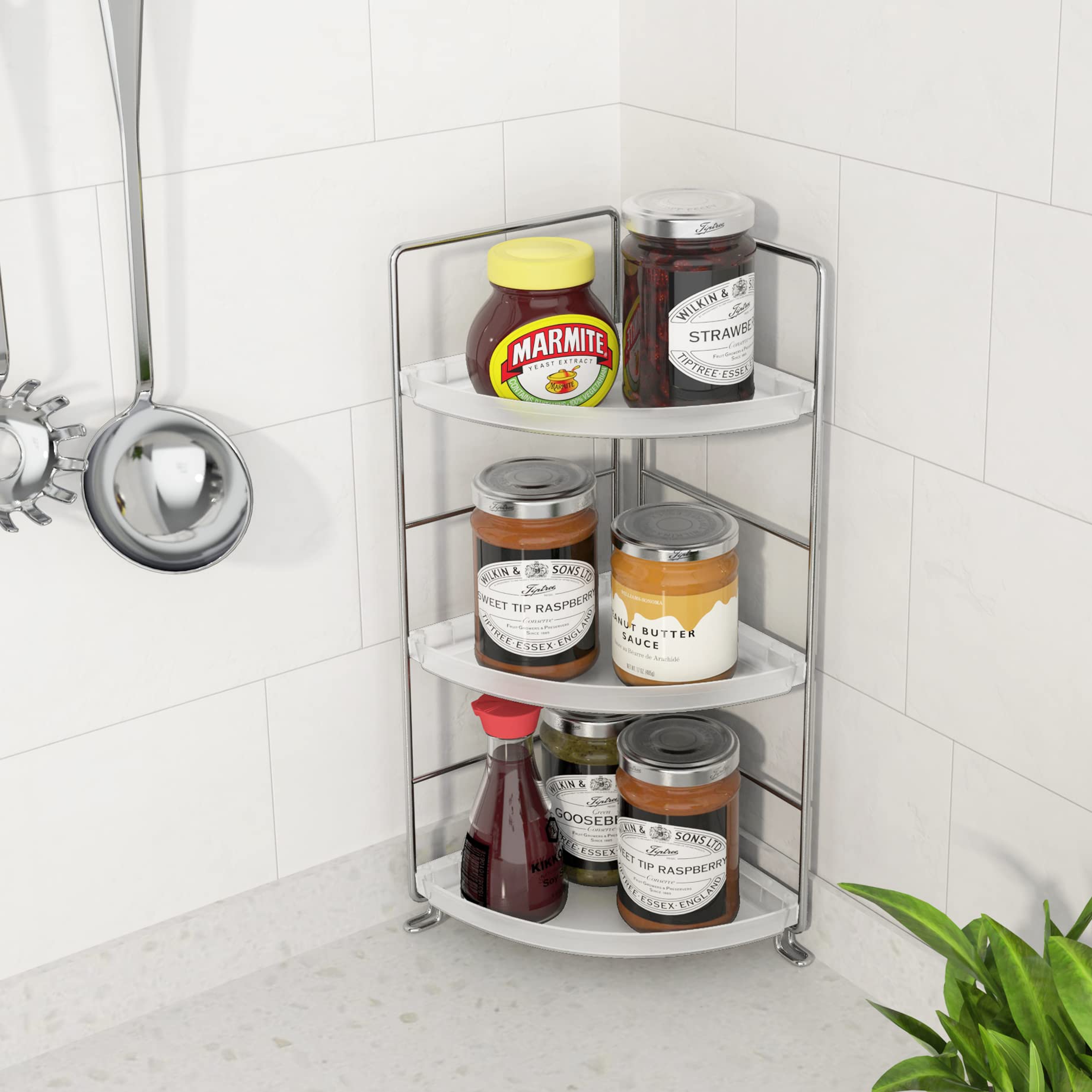 3 Tier Bathroom Organizer Countertop,Corner Bathroom Counter Shelf Vanity Organizer and Storage Cabinet for Makeup Skin Care Perfume Organizer Tray or Kitchen Spice Rack (Silver & Translucent)