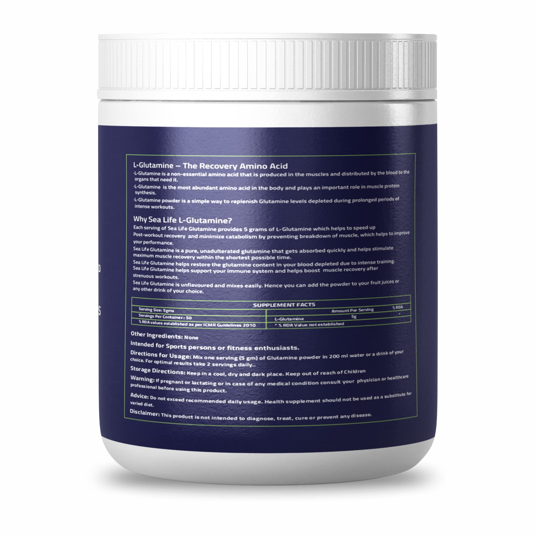Sea Life 100% Pure L-Glutamine | Glutamine Powder, Amino Acid | Post Workout Supplement for Muscle Growth & Recovery - 250g, Unflavoured (50 Servings) For Men & Women. Pack of-1 — Amazon image 8