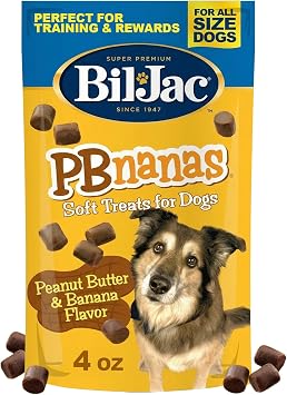 Bil-Jac PB-Nanas | The Soft Treat Dogs Cant Stop Begging for | Real Chicken First Ingredient, Peanut Butter & Banana Flavor, Low-Cal Training Rewards for All Breed Sizes | 4 oz