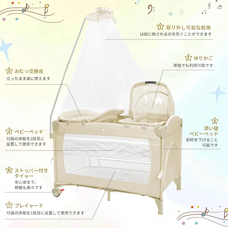 Amazon.co.jp: JGIIPOY ベビーベッド 添い寝 折りたたみ おむつ