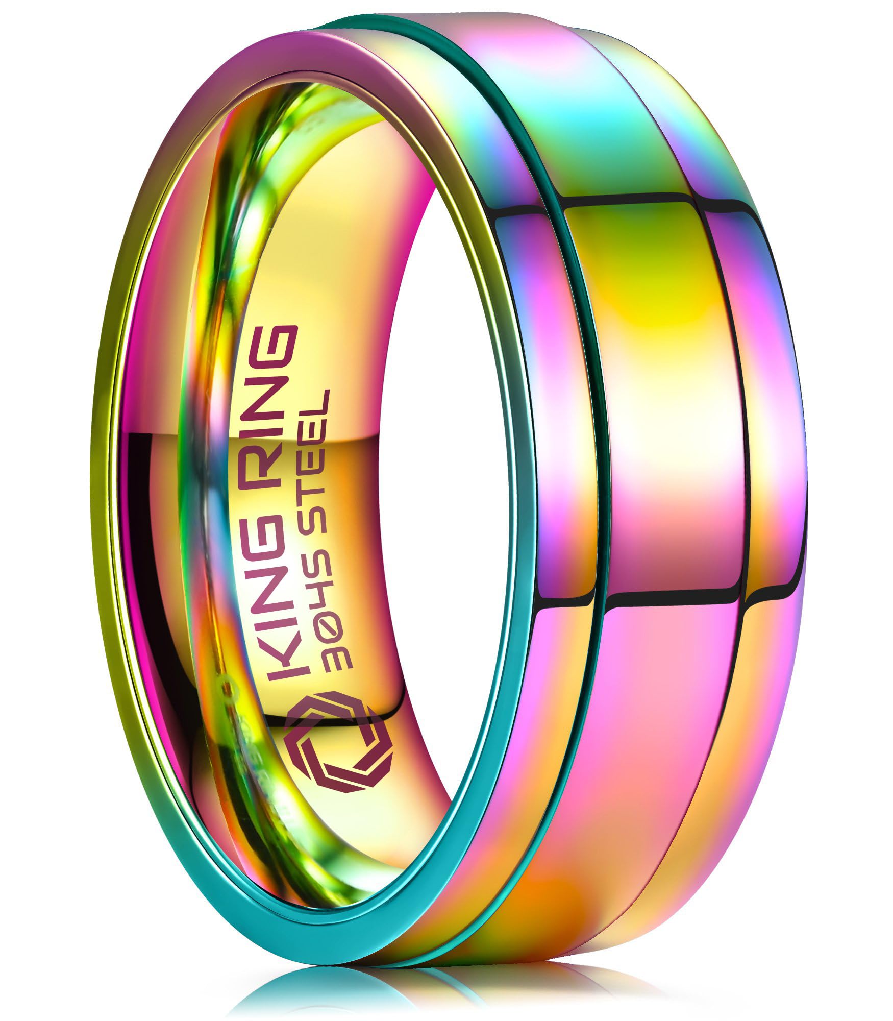 King Ring 8mm Ultra Polished Spinner Rings – Premium Shiny Flat Stainless Steel Fidget Rings for Men & Women – Designed in USA