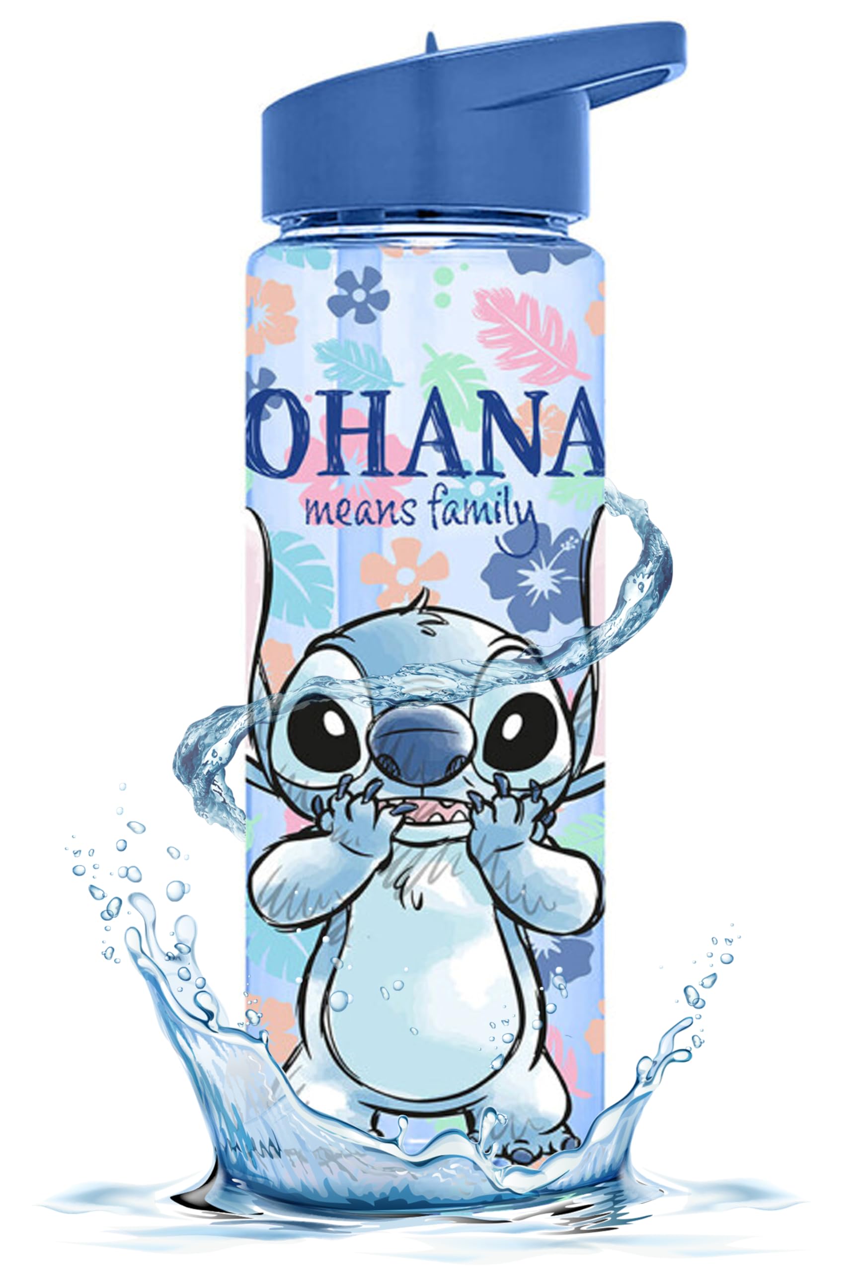 HOVUK Disney Stitch Water Bottle Flip Up Straw 600ml - Plastic Drinking Bottle BPA Free - Kids Reusable Water Bottles for Back to School Nursery Sports Picnic 3+years โ image 1